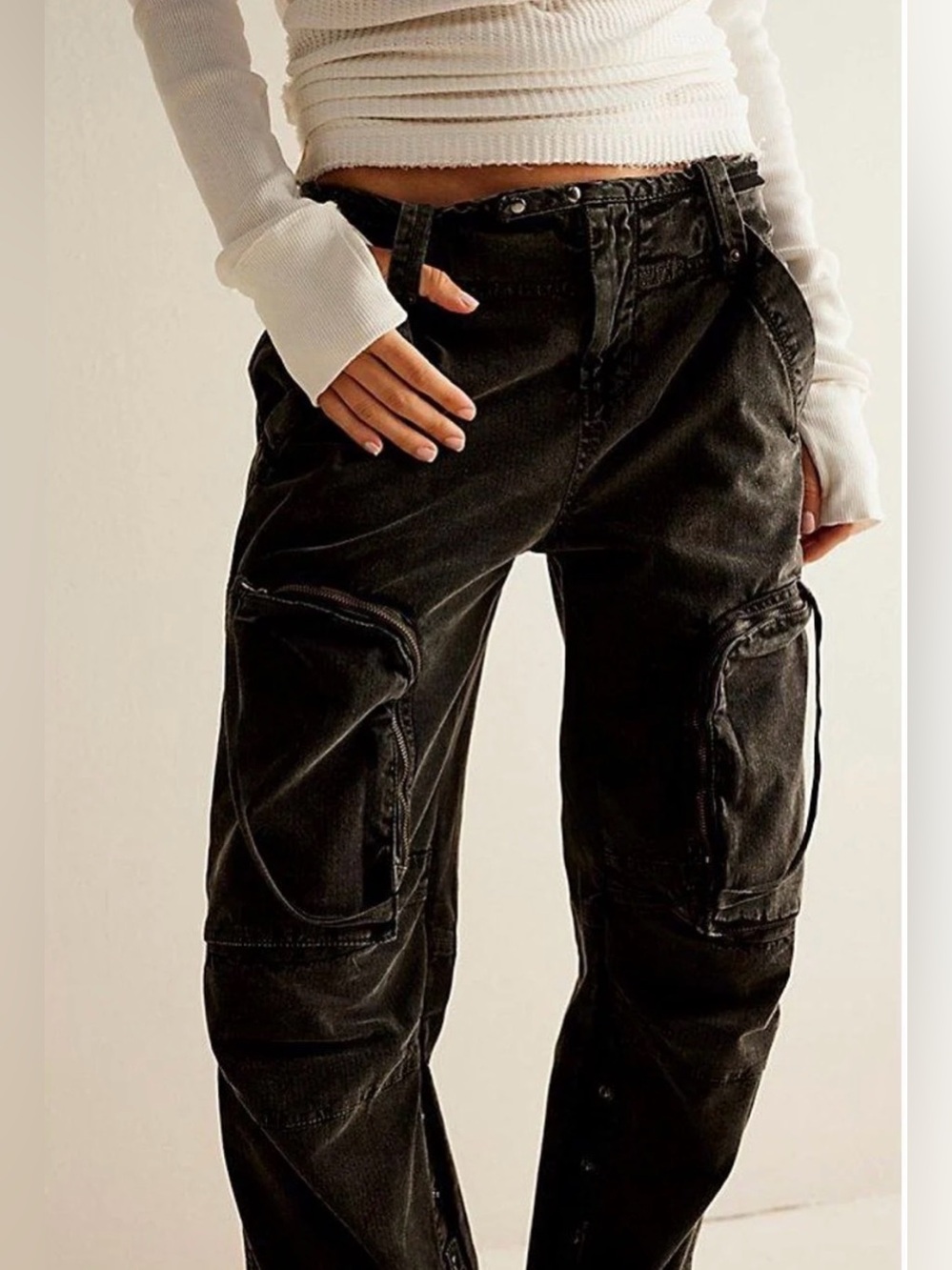 Free People Black Utility Cargo Pants Small | Baggy Wide Leg Streetwear Y2K